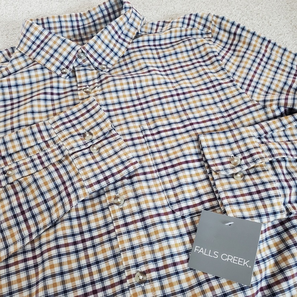 Falls Creek Men's Shirt Size Medium Plaid Long Sleeve Button Down NWTG